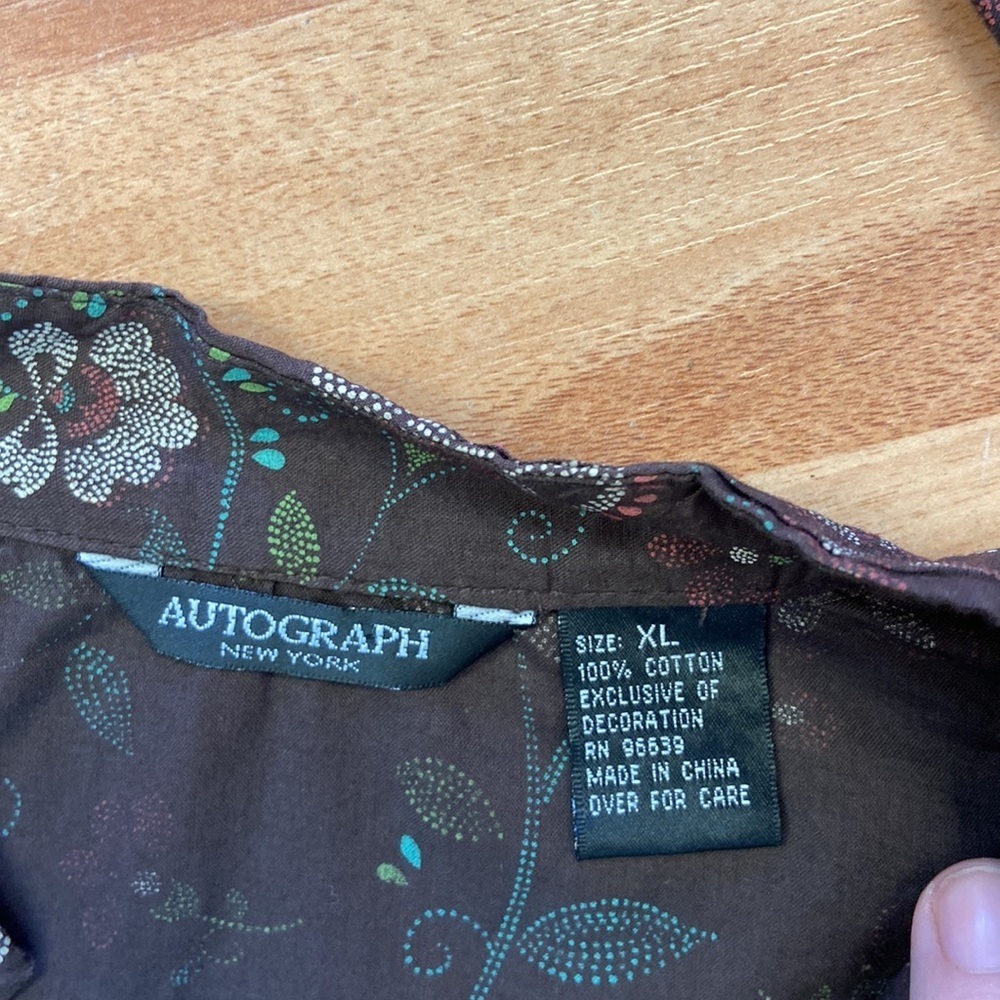 Anthropologie Autograph Brown Sequin Embellished 100% Cotton Blouse Size XL - Picture 3 of 10